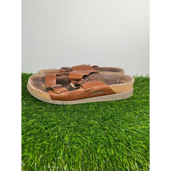 Mephisto Shoes - Mephisto Brown Leather Sandals Size 39 Women’s Comfort Slide Double Strap Cork